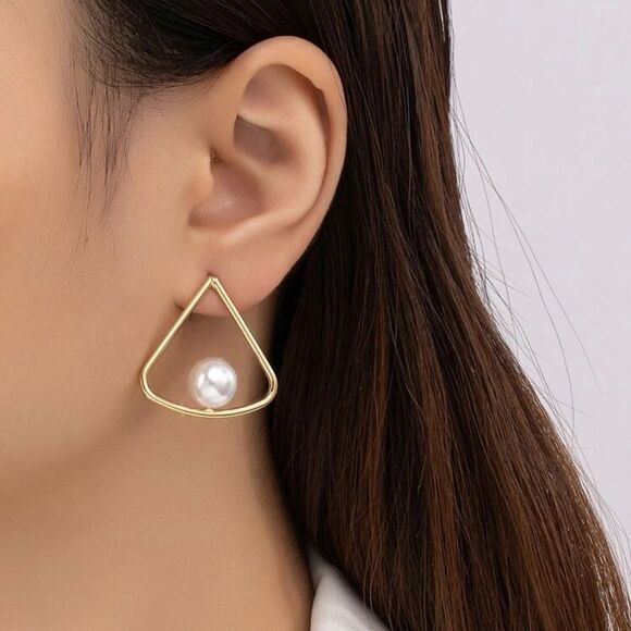 Faux Pear Triangle Stud Earrings - Picture 1 of 6